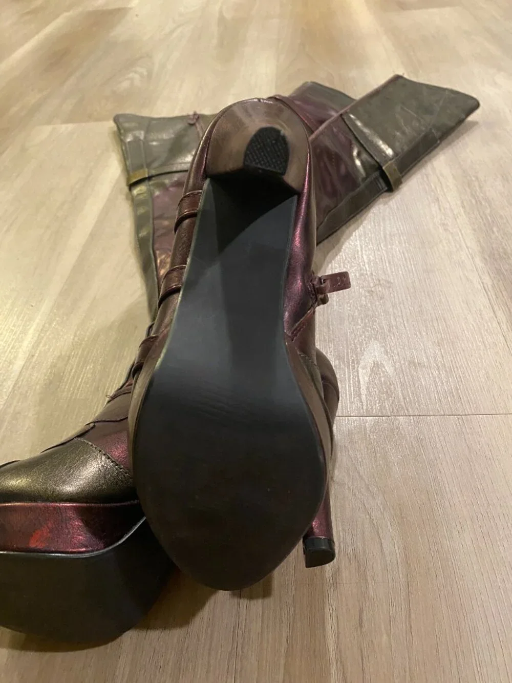Ellie Over The Knee PlatformHeel Boots Metallic Burgundy Size 7 (Fits a 6) Y2K